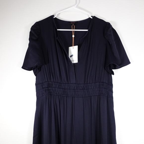 New Quince Silk Tiered Maxi Dress Women’s Medium Navy Blue Boho 3797 - Picture 4 of 10